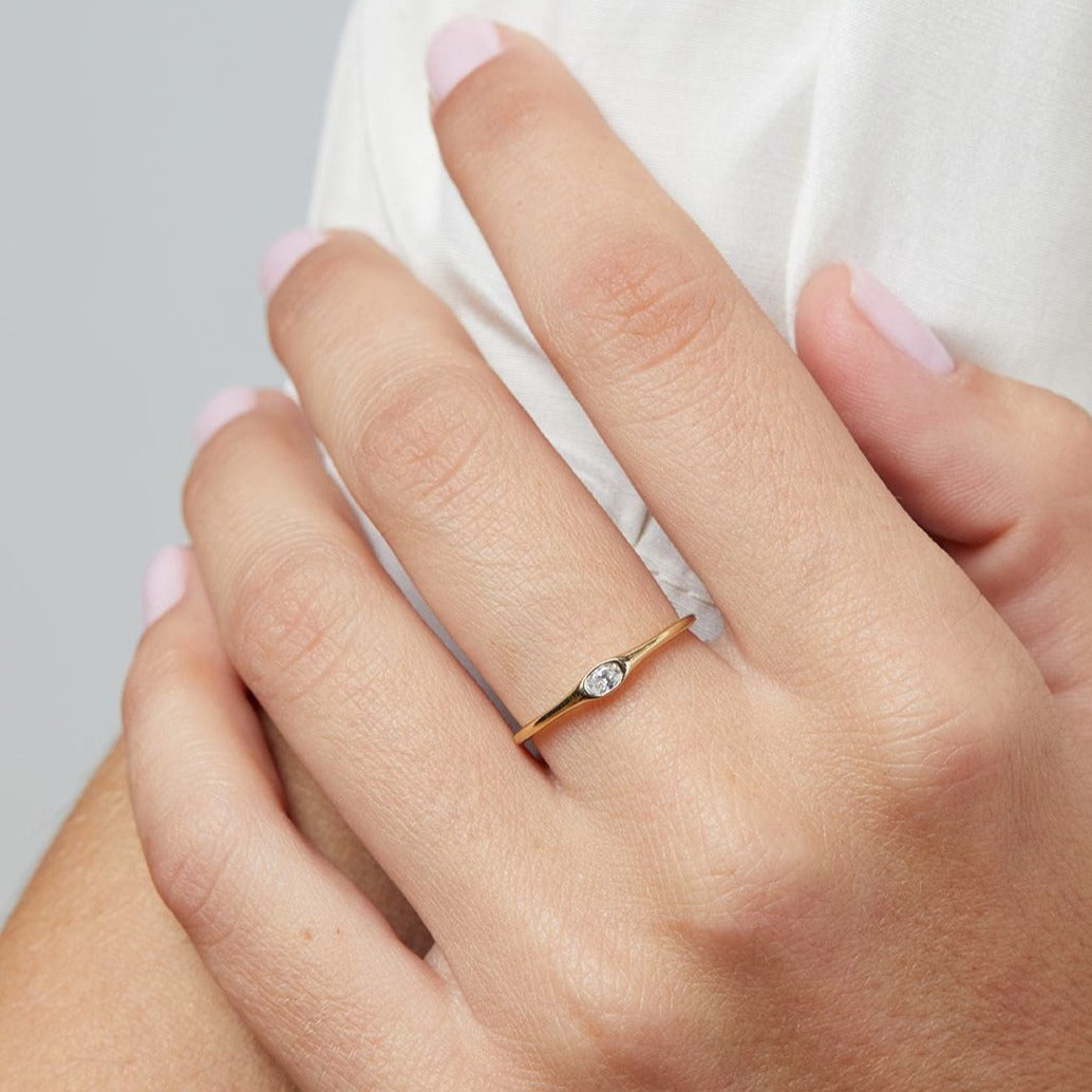 Circle of Life Ring with lab-created oval diamond