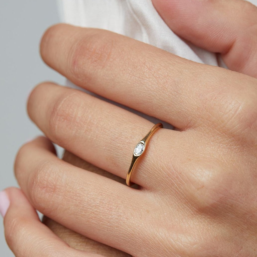 Circle of Life Ring with lab-created oval diamond