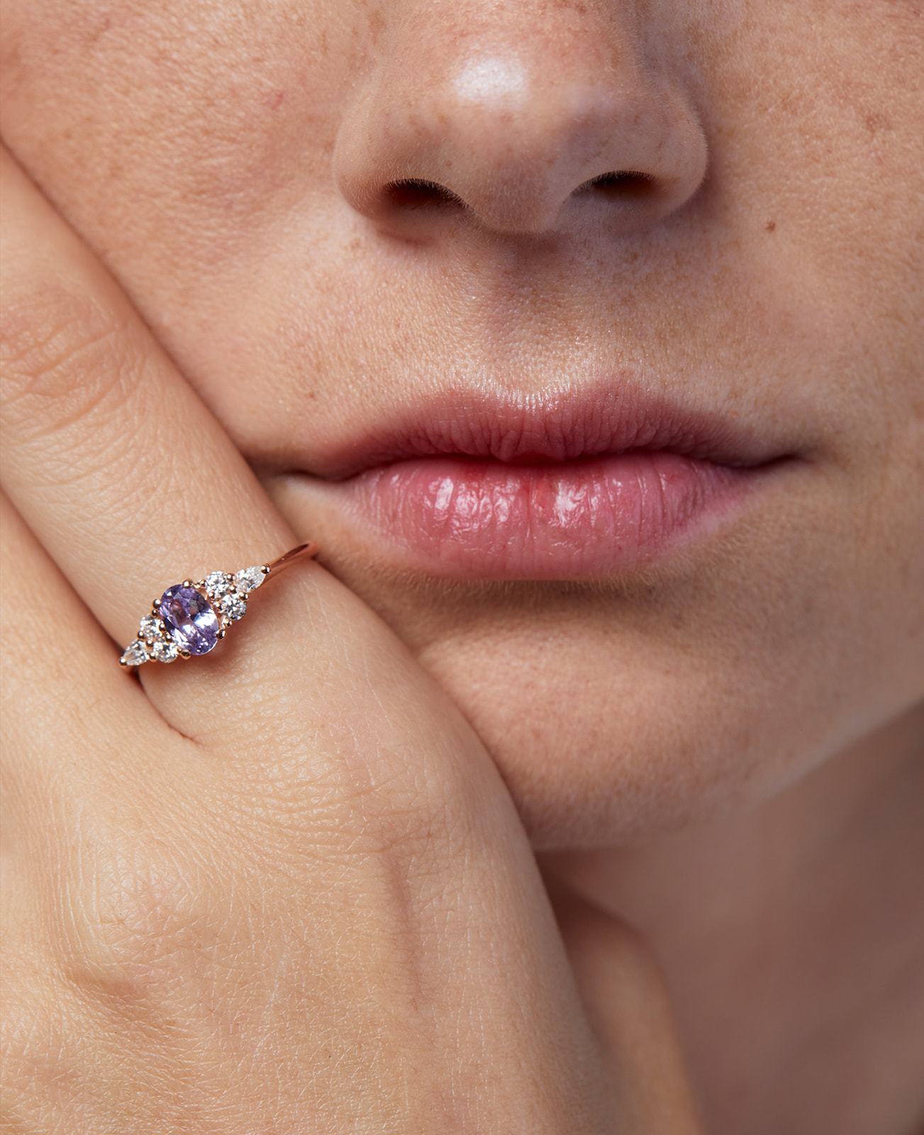 Purple Sapphire & Lab Diamond Engagement Ring Set
