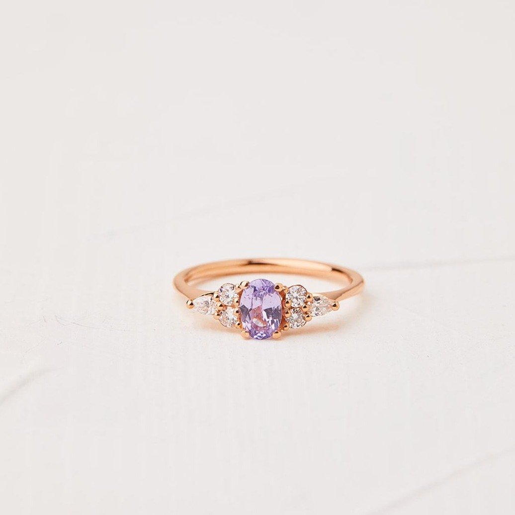 Purple Sapphire & Lab Diamond Engagement Ring Set