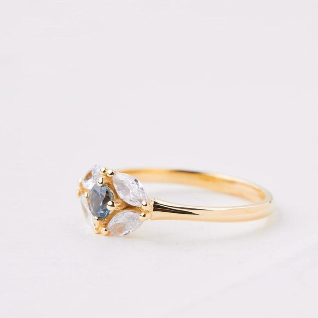 Matiss Ring set with turquoise sapphire and marquise diamonds