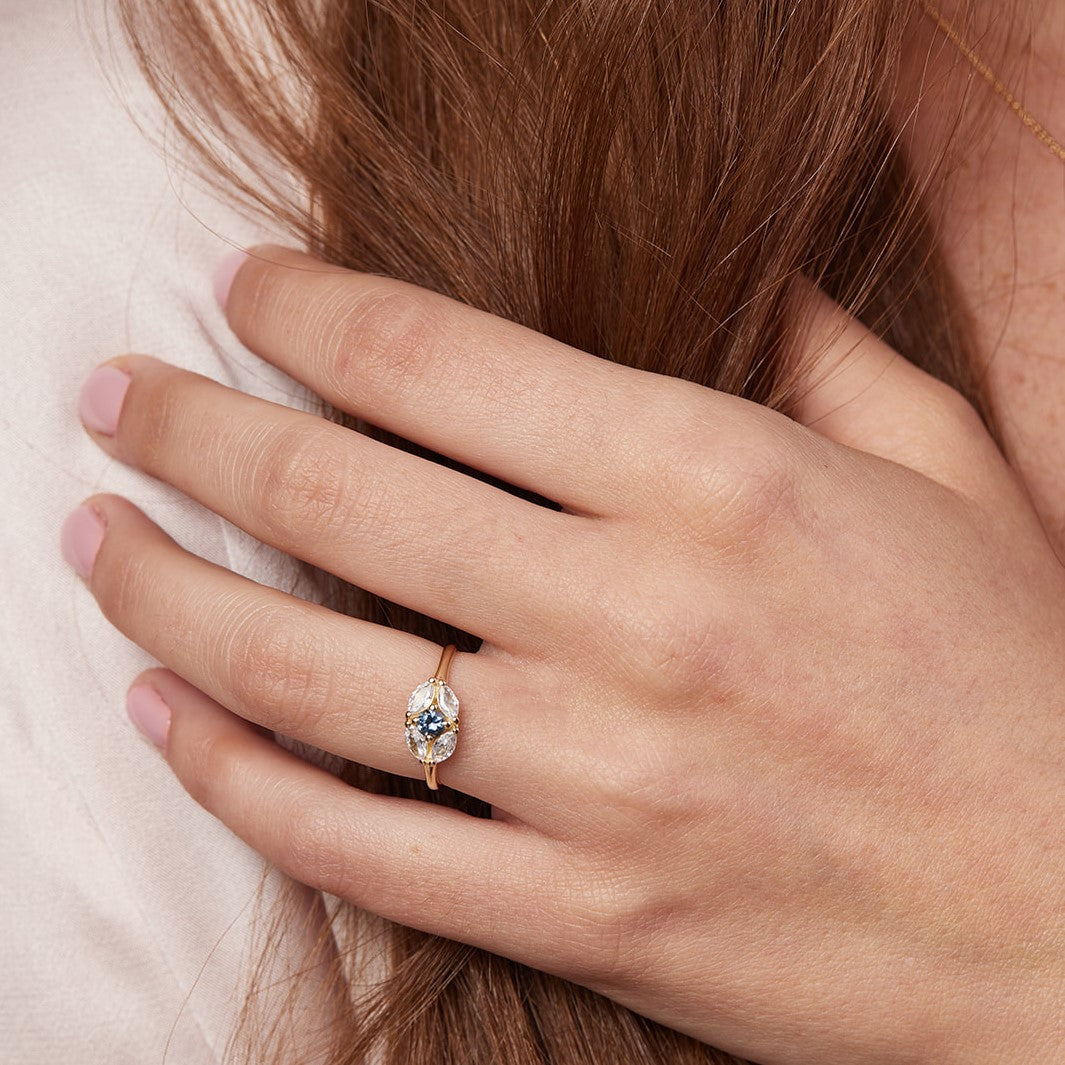 Matisse ring with turquoise sapphire stone and lab diamonds