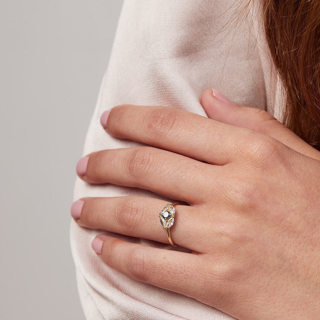 Matisse ring with turquoise sapphire stone and lab diamonds