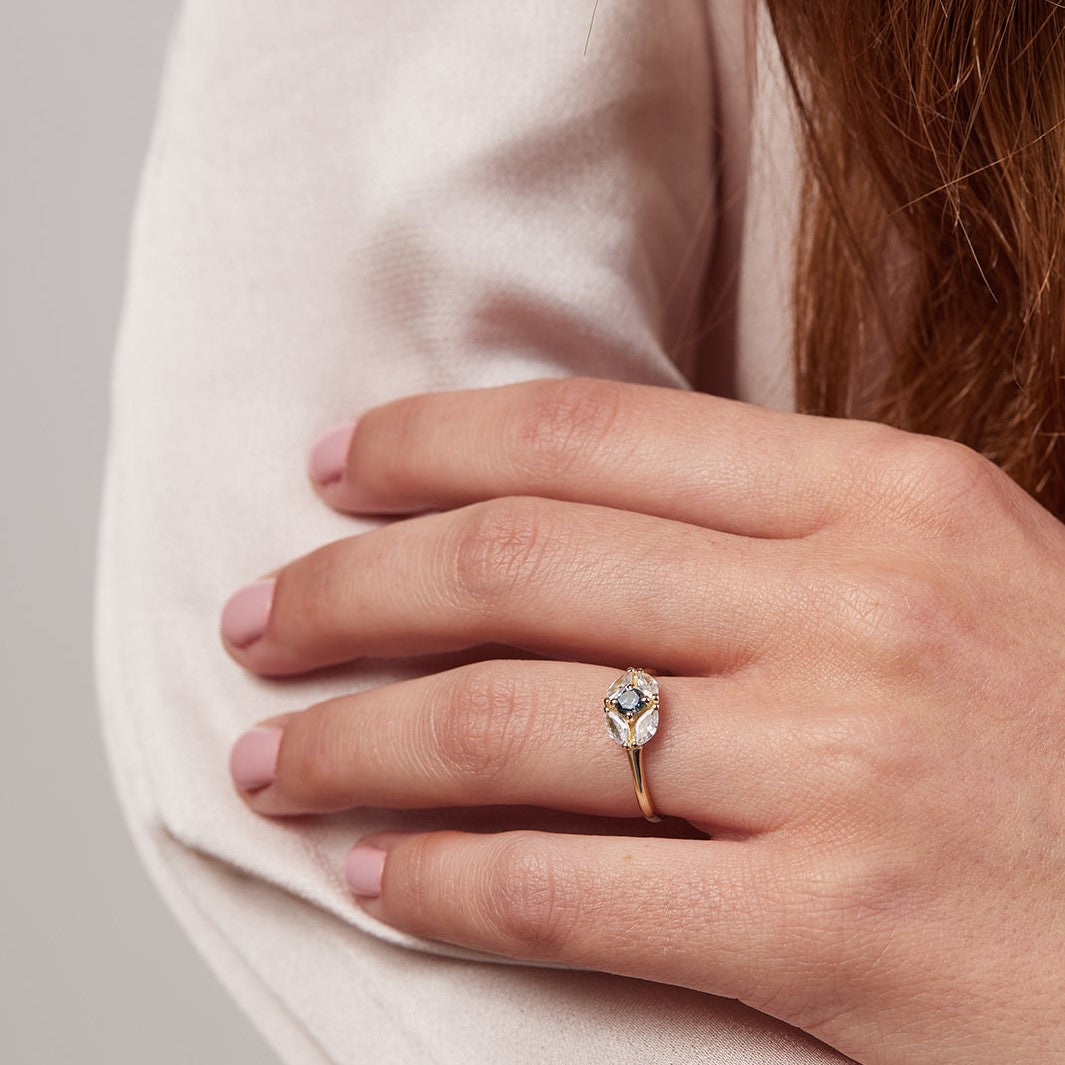 Matisse ring with turquoise sapphire stone and lab diamonds