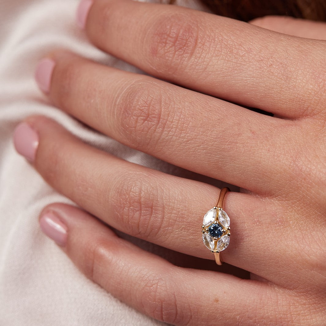 Matiss Ring set with turquoise sapphire and marquise diamonds