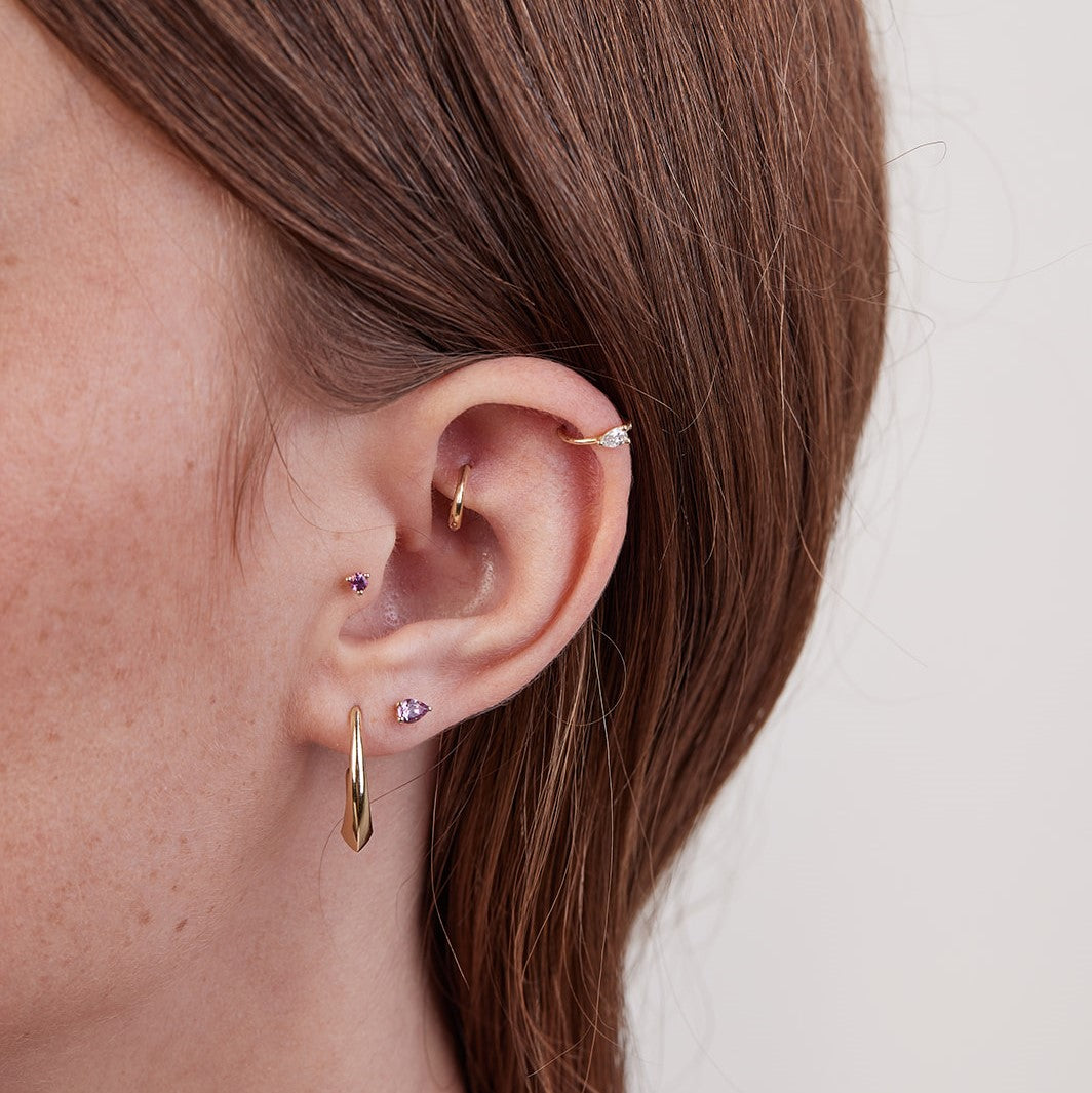 Drop-shaped Hoop Earring with a teardrop stone