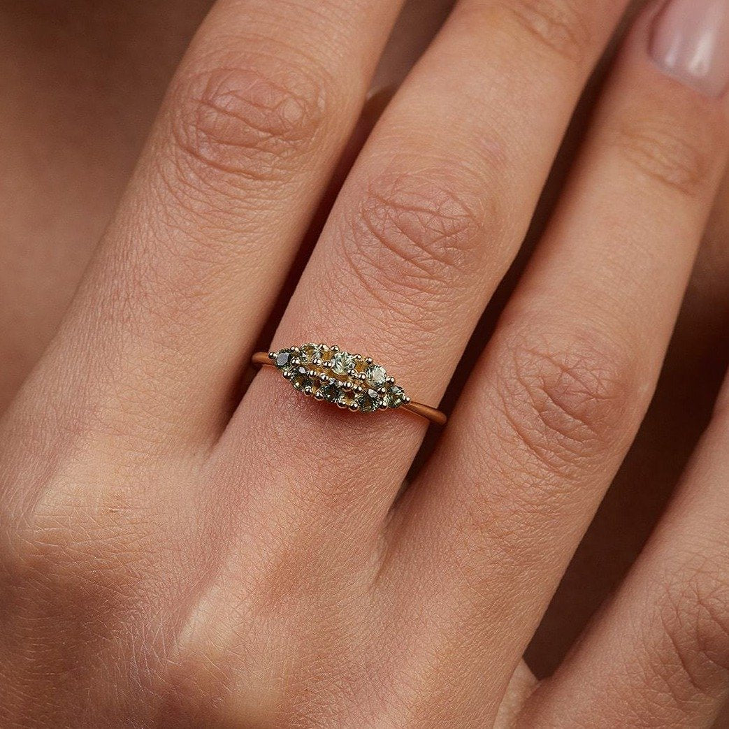 Radiant Green Sapphires Orchid Ring
