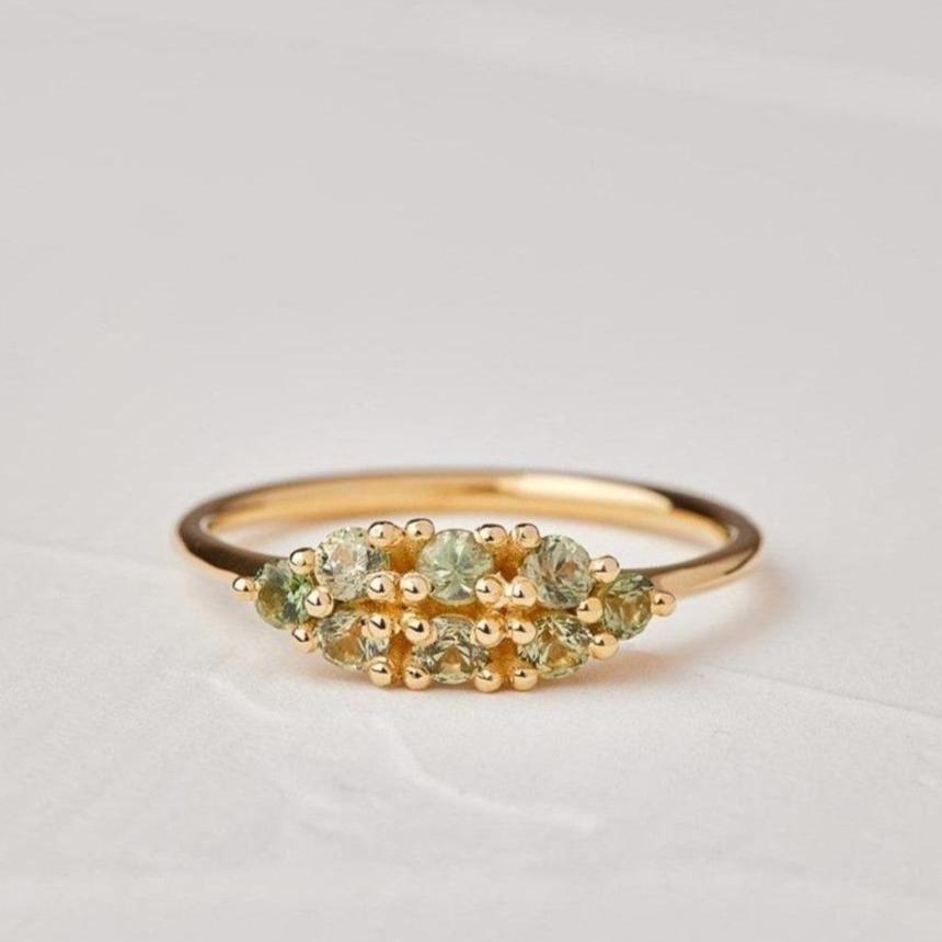 Radiant Green Sapphires Orchid Ring