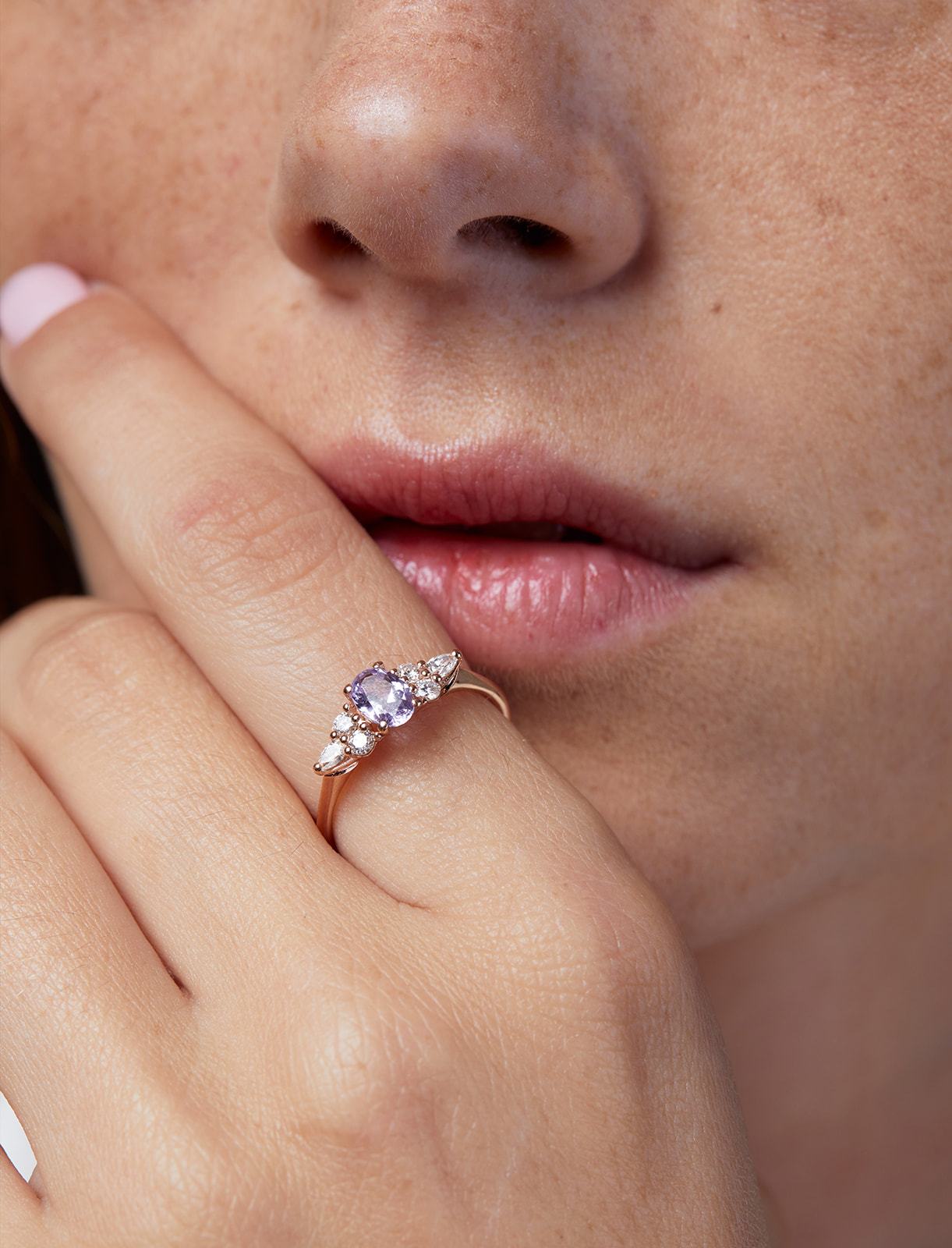 Purple Sapphire & Diamond Engagement Ring Set