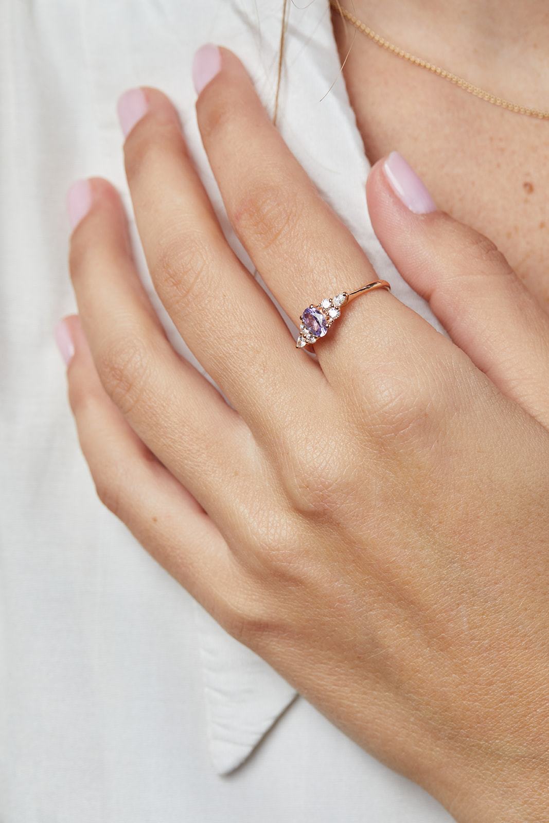 Purple Sapphire & Diamond Engagement Ring Set