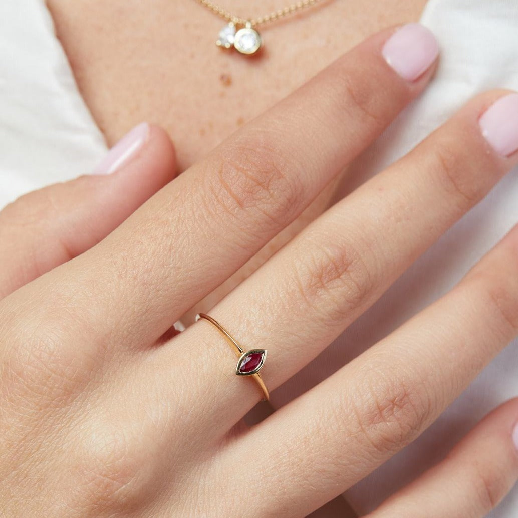 Radiant Ruby Hummingbird Marquise-Cut Ring