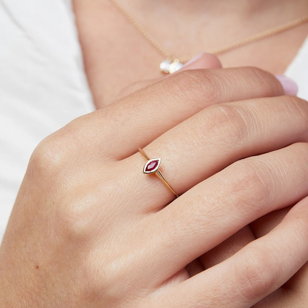 Radiant Ruby Hummingbird Marquise-Cut Ring