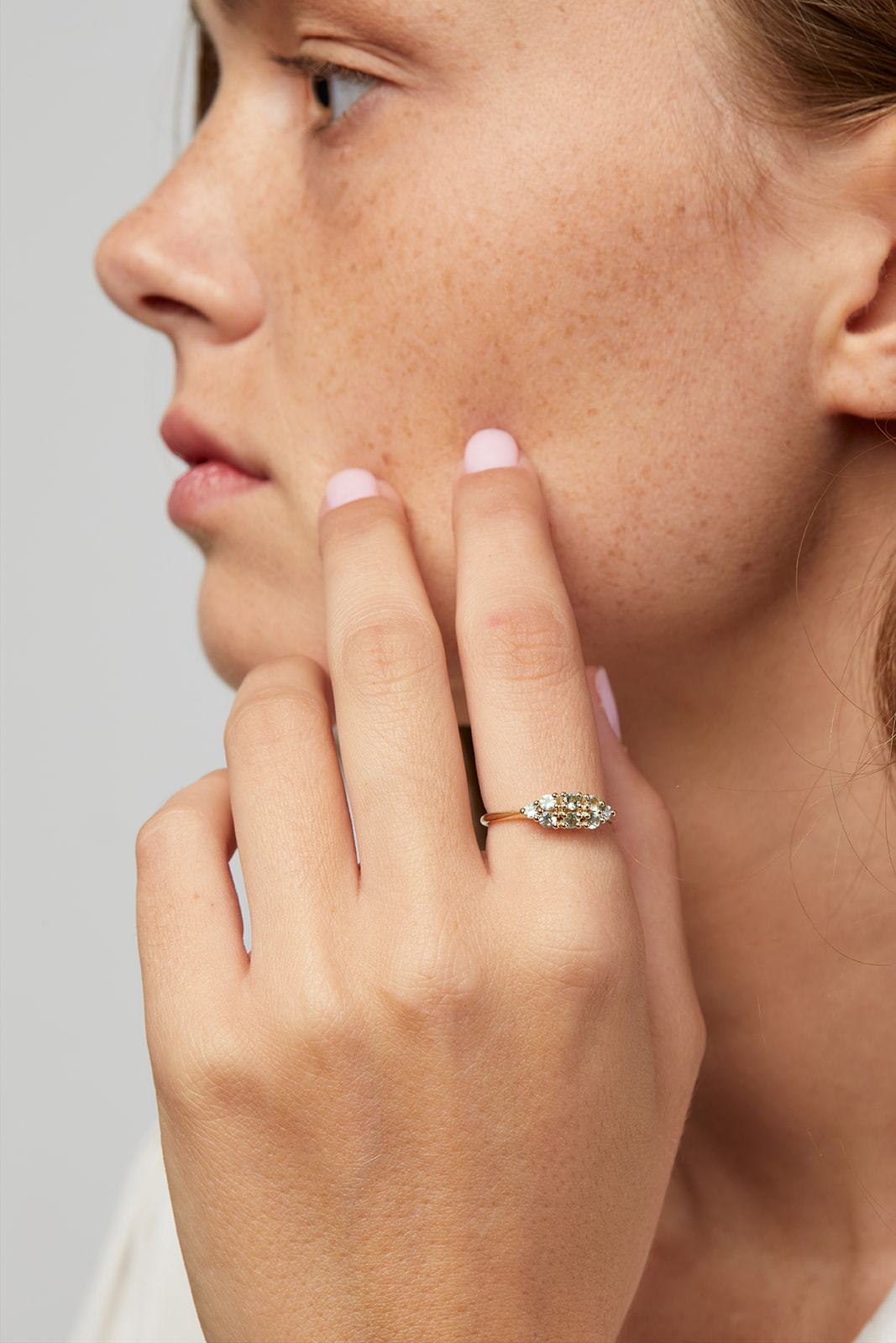 Radiant Green Sapphires Orchid Ring