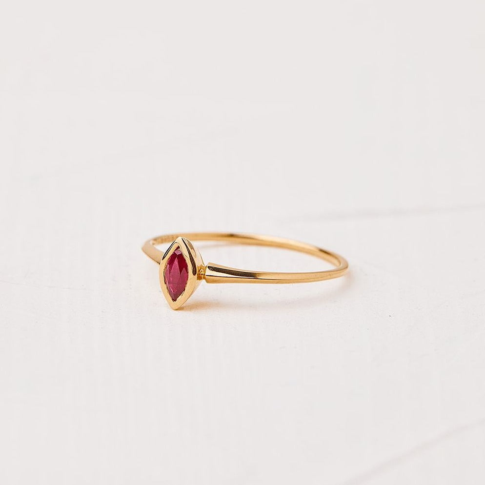 Radiant Ruby Hummingbird Marquise-Cut Ring
