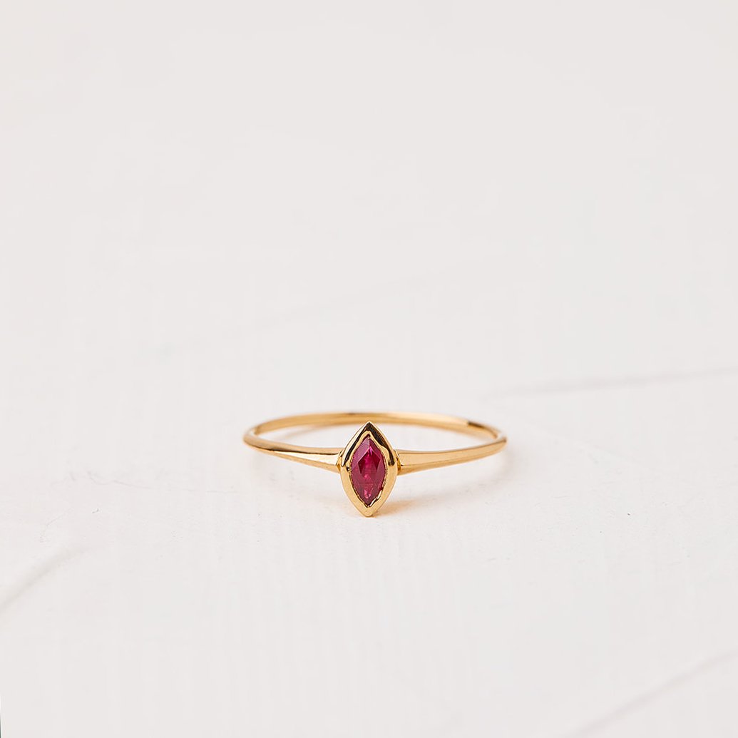 Radiant Ruby Hummingbird Marquise-Cut Ring