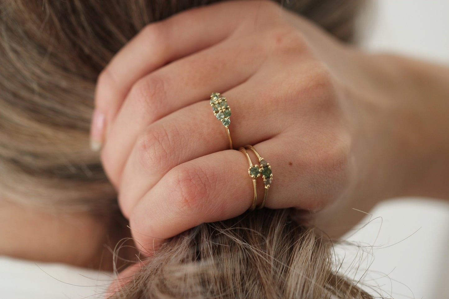 Vibrant Pink/Green Sapphire Anemone Ring
