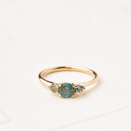 Radiant Anemone Ring (0.65ct Blue Sapphire center)
