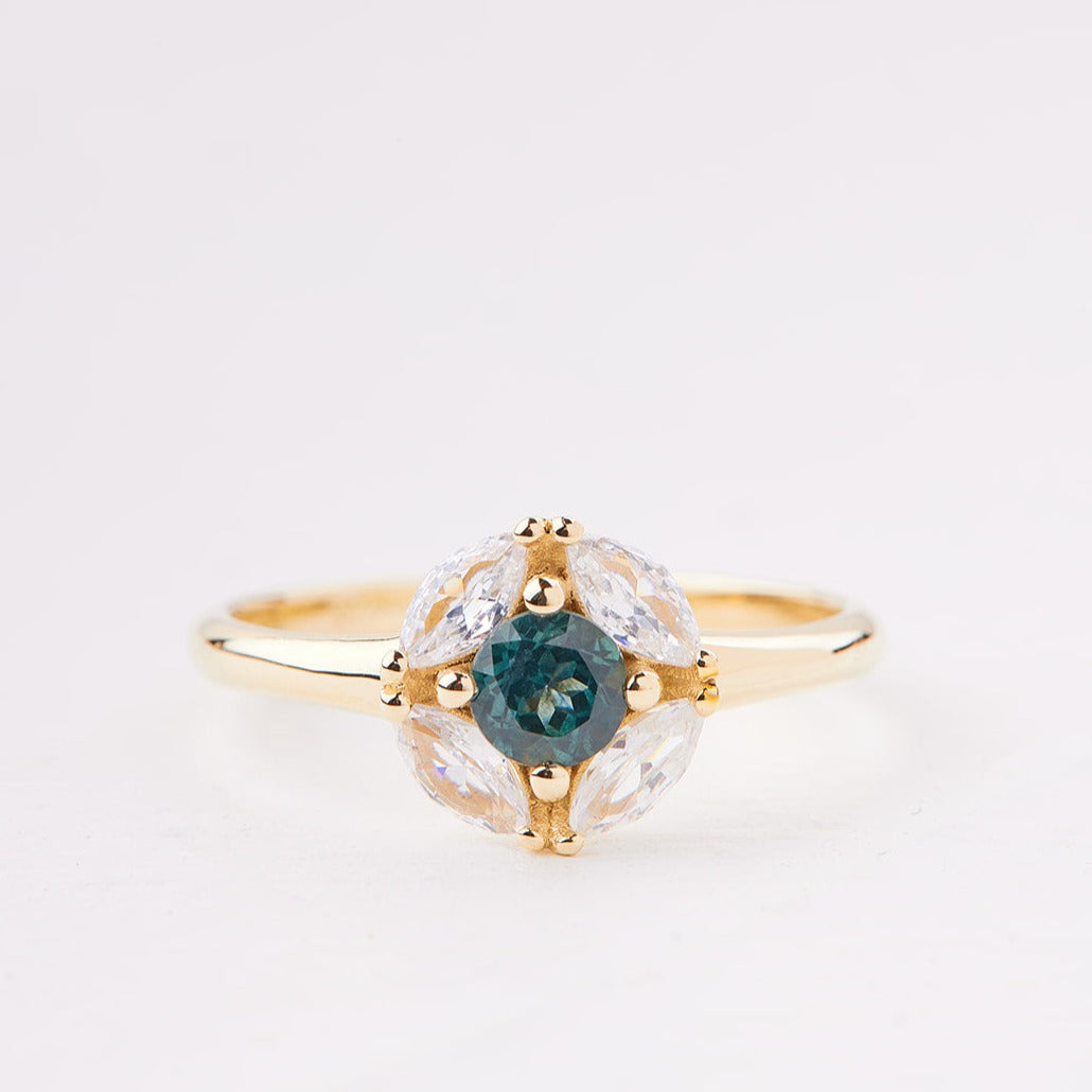 Magritte Ring set with turquoise sapphire and lab diamonds