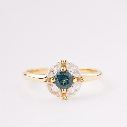 Magritte Ring set with turquoise sapphire and lab diamonds