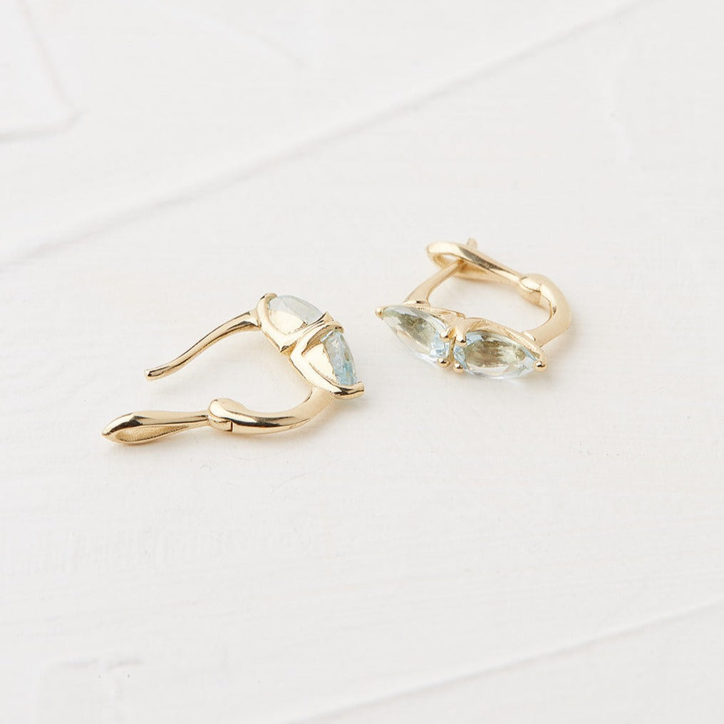 Jasmine Gold Earrings Studded With Aquamarine Stones