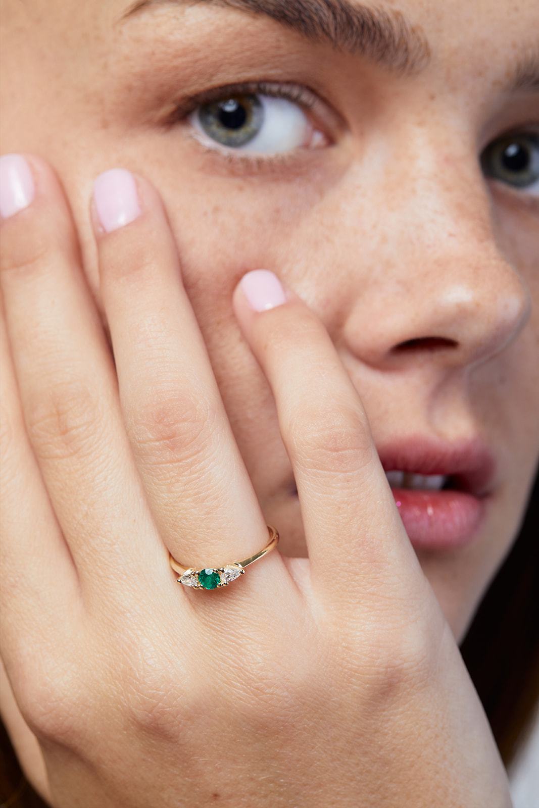 Versailles Emerald &  Lab Diamond Drop Ring