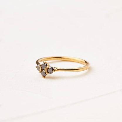 Sleek Clover Black Diamond Gold Ring